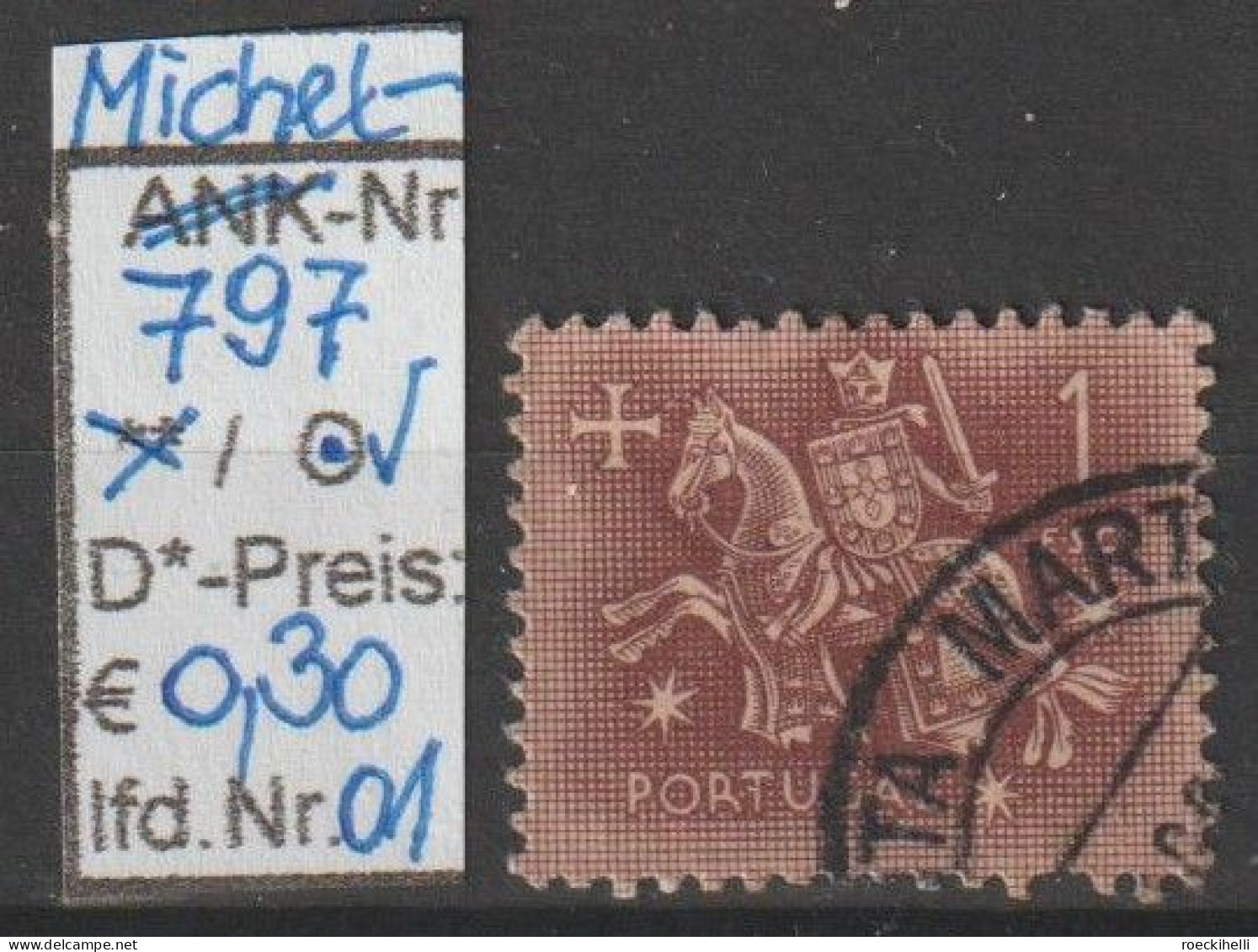 1953 - PORTUGAL - FM/DM "Ritter Zu Pferd" 1 E Karminbraun - O Gestempelt - S.Scan  (port 797o 01-14) - Used Stamps