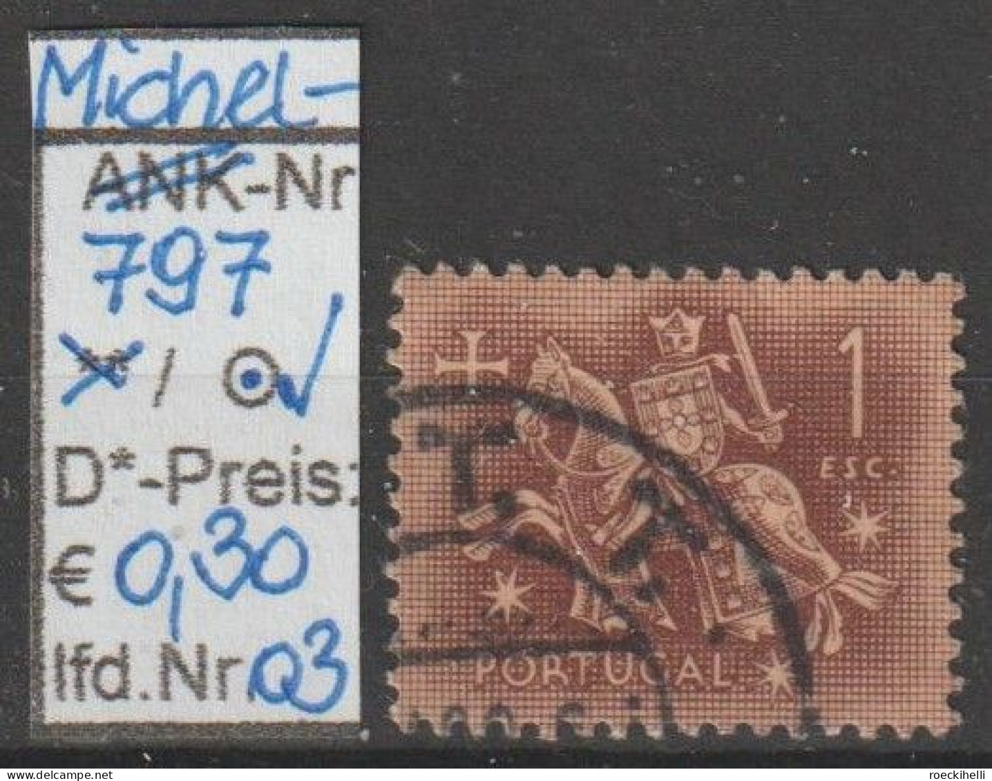 1953 - PORTUGAL - FM/DM "Ritter Zu Pferd" 1 E Karminbraun - O Gestempelt - S.Scan  (port 797o 01-14) - Used Stamps
