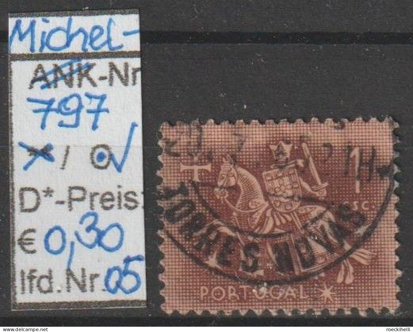 1953 - PORTUGAL - FM/DM "Ritter Zu Pferd" 1 E Karminbraun - O Gestempelt - S.Scan  (port 797o 01-14) - Used Stamps