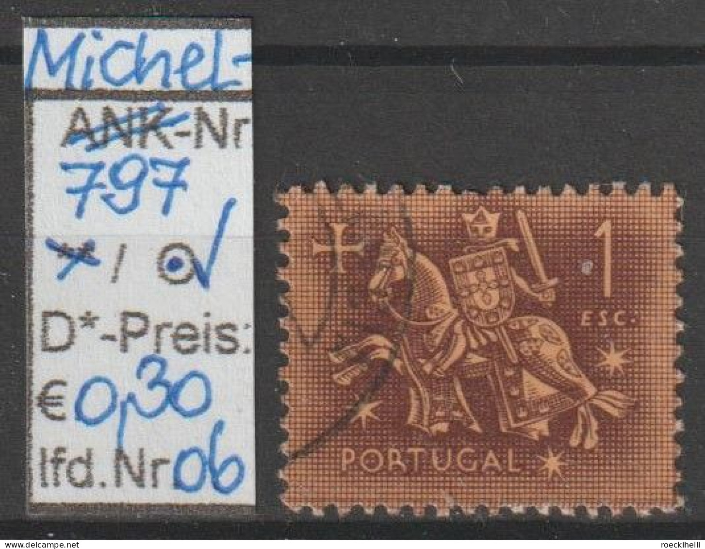 1953 - PORTUGAL - FM/DM "Ritter zu Pferd" 1 E karminbraun - o gestempelt - s.Scan  (port 797o 01-14)