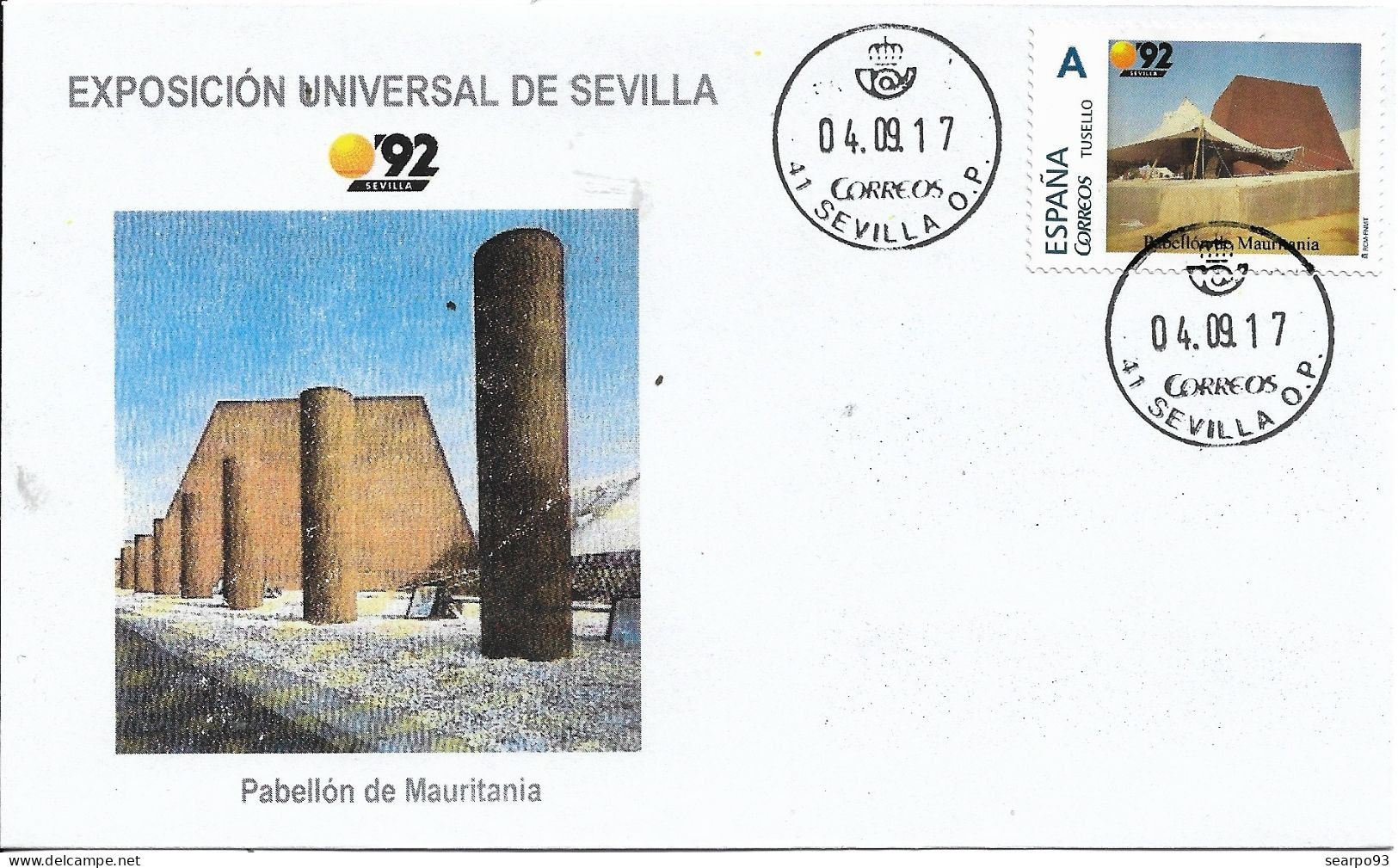 SPAIN. COVER EXPO'92 SEVILLA. MAURITANIA PAVILION - Cartas & Documentos