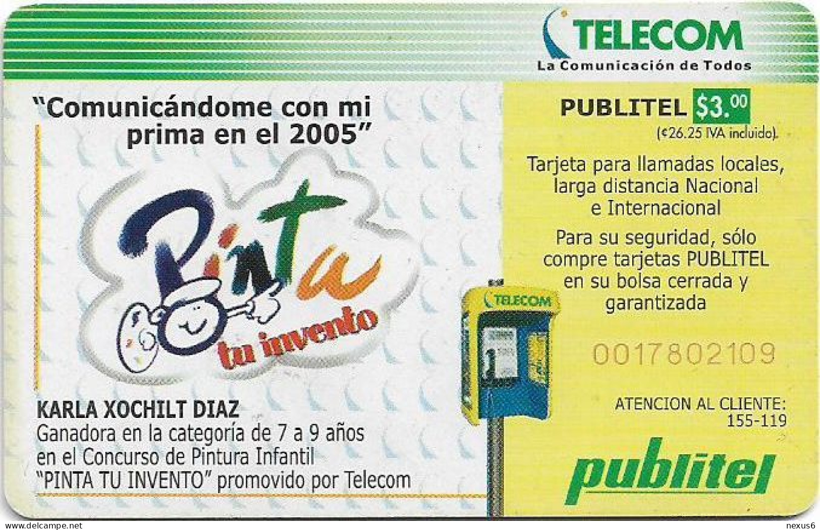 El Salvador - Publitel (Chip) - Comunicandome Con Mi Prima En El 2005, Chip AX01, 2002, 3$, Used - Salvador