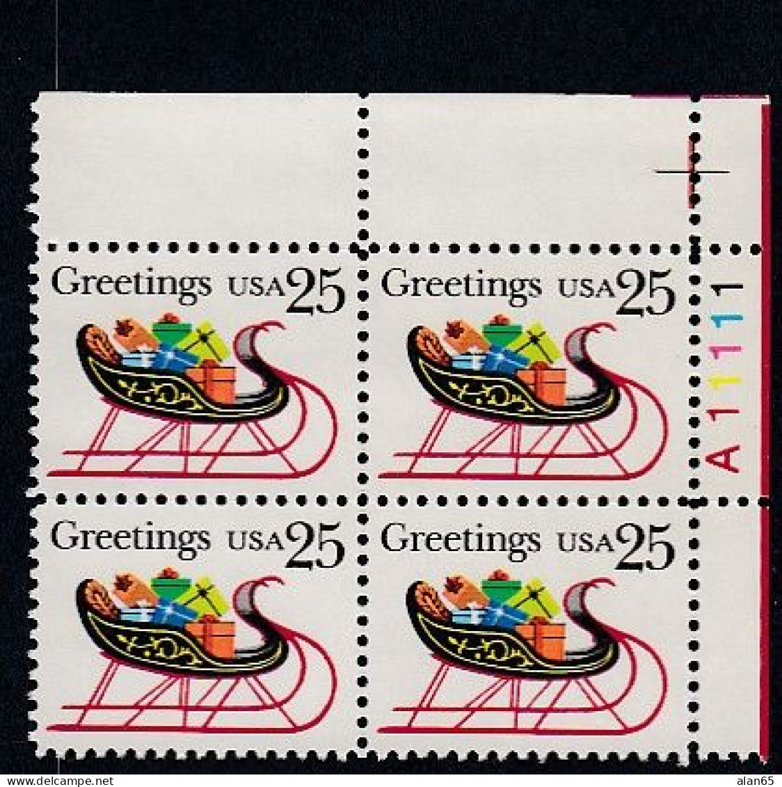 Sc#2428 Holiday Sleigh Christmas, 25-cent 1989 Issue, Plate # Block Of 4 MNH US Postage Stamps - Plate Blocks & Sheetlets