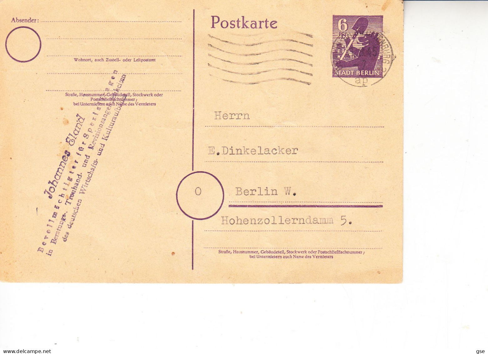 GERMANIA  1945 - Da Berlin A Berlin - Enteros Postales