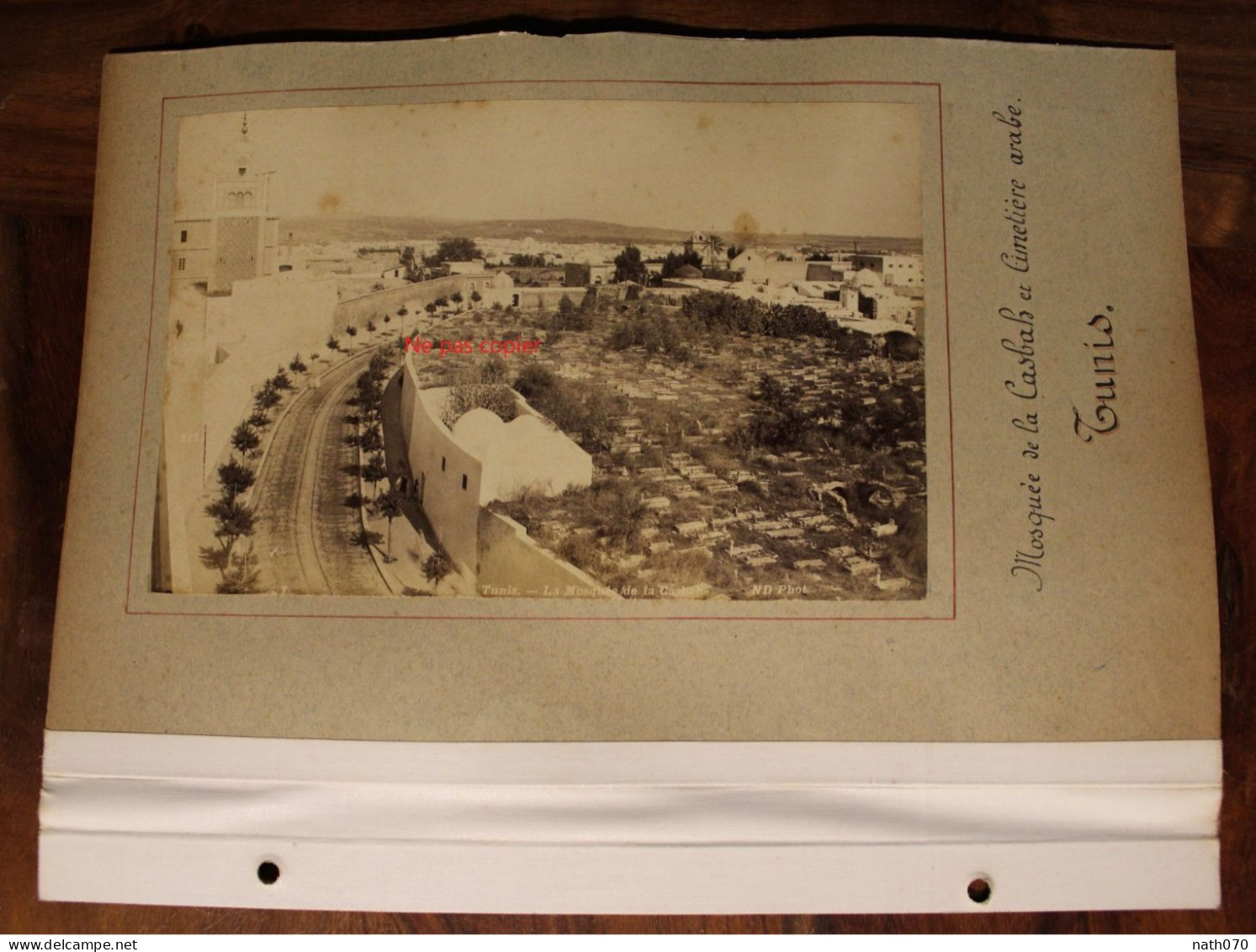 2 Photo 1890's Tunis Mosquée De La Casbah Cimetière Arabe Tunisie Tirage Albuminé Albumen Print Vintage - Orte