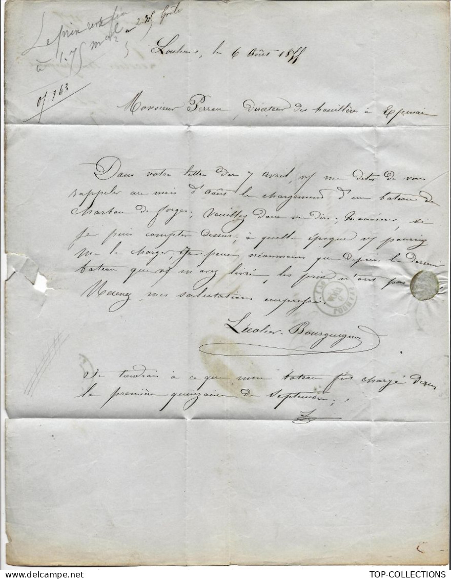 1855 Louhans  Saone Et Loire Timbre Empire Non Dentelé Oblitéré Pet. Ch. Lecolier Bourguignon  => Epinac Saone Et Loire - 1800 – 1899