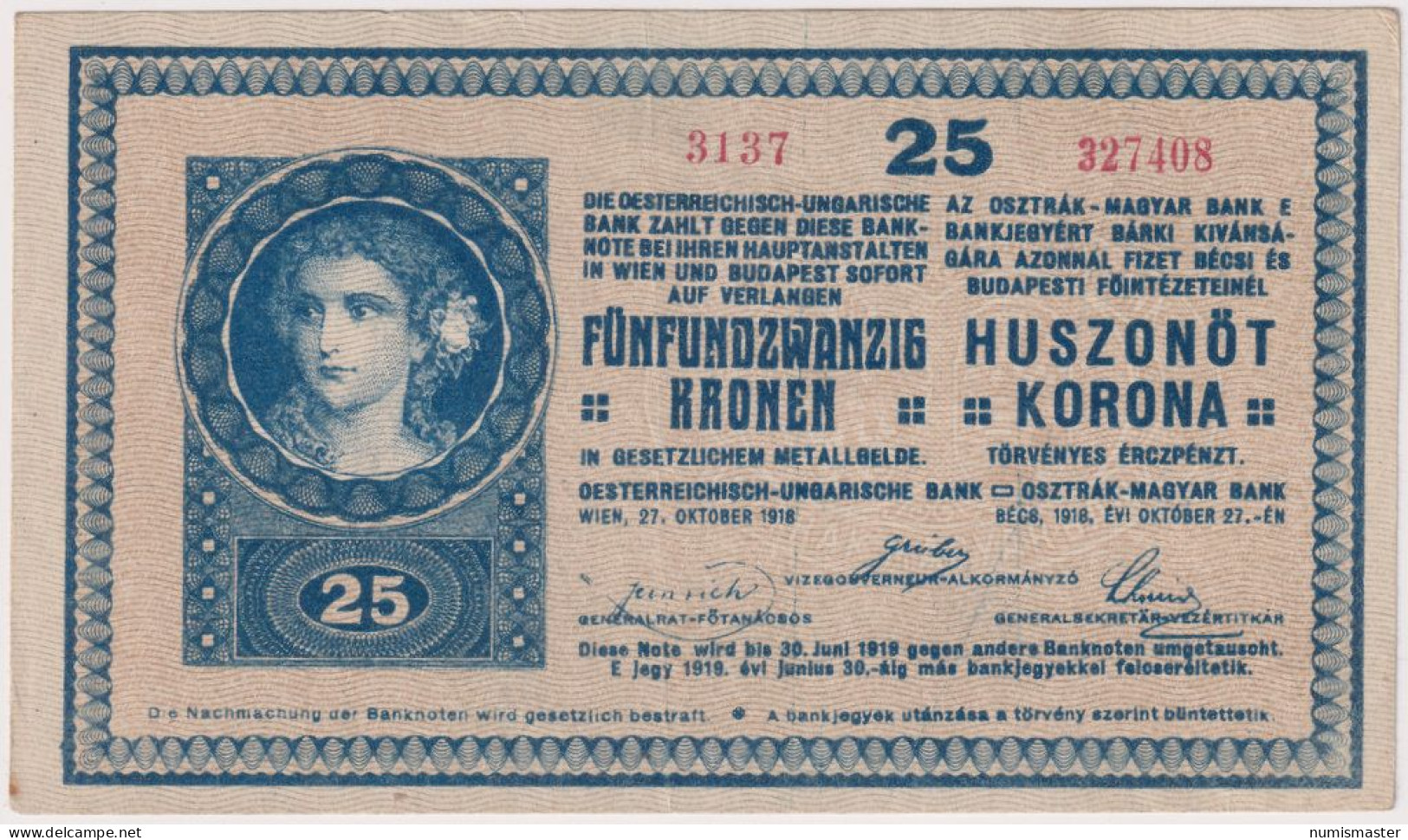 AUSTRIA , 25 KRONEN 27.10.1918 - Oesterreich