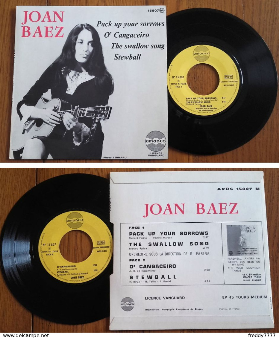 RARE French EP 45t RPM BIEM (7") JOAN BAEZ «Pack Up Your Sorrows» (1966) - Country & Folk