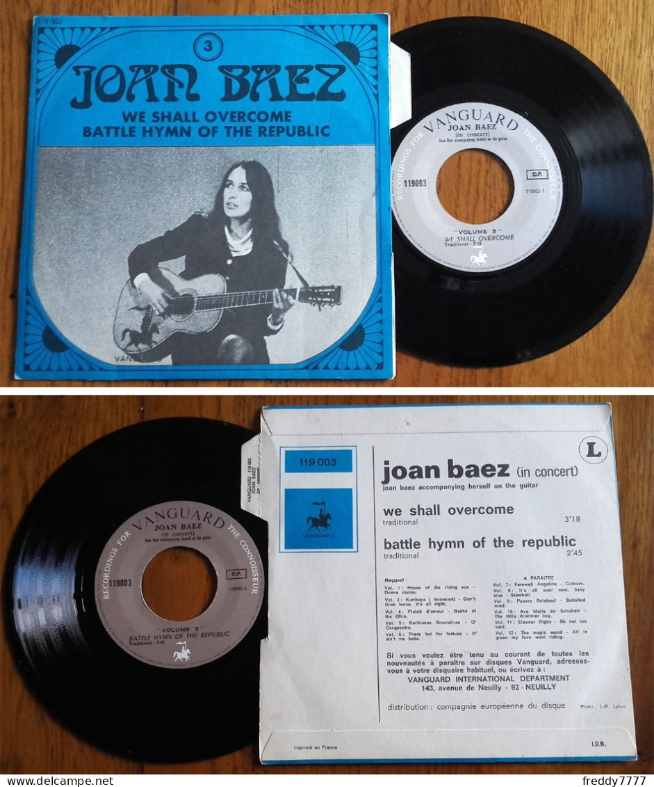 RARE French SP 45t RPM (7") JOAN BAEZ IN CONCERT «Volume 3» (Lang, 1967?) - Country En Folk