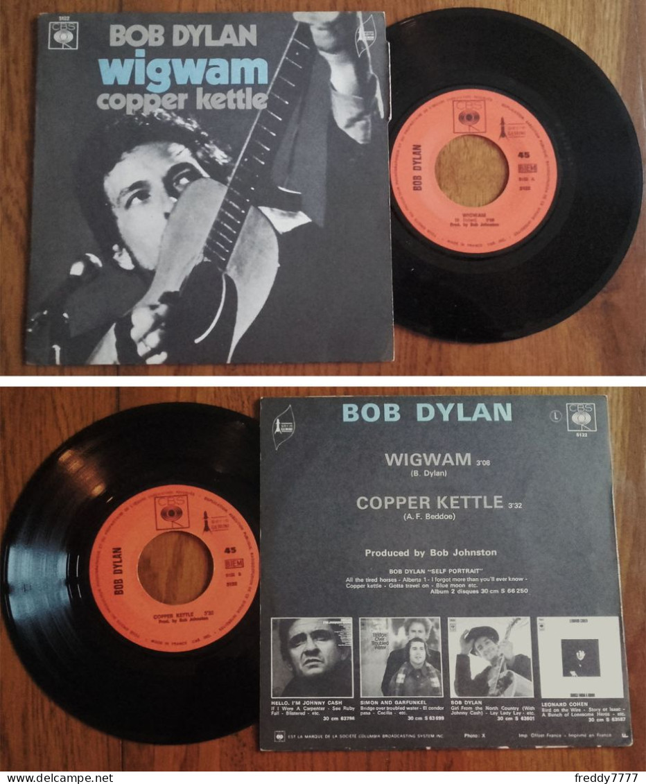 RARE French SP 45t RPM BIEM (7") BOB DYLAN «Wigwam» (1970) - Country En Folk