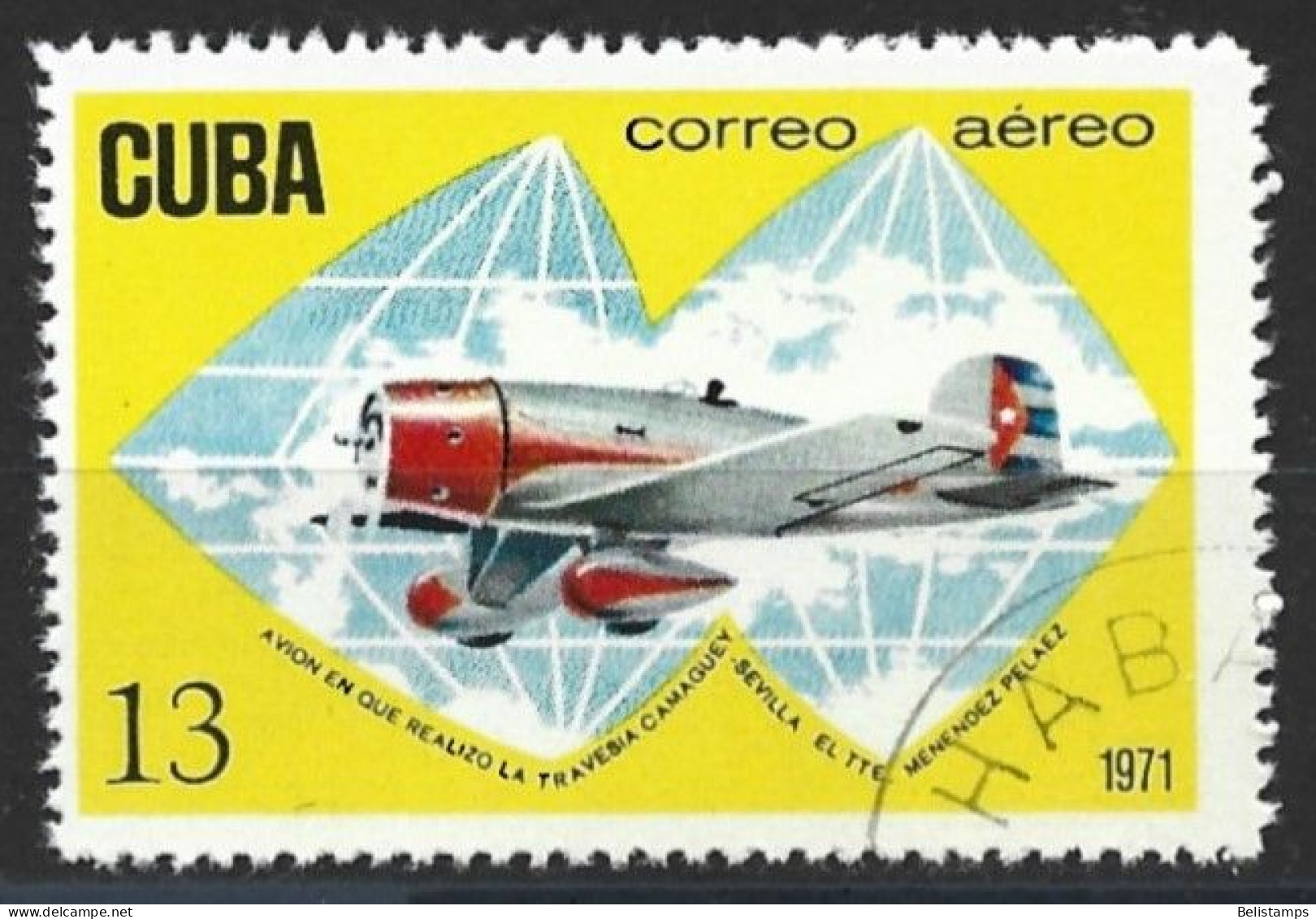 Cuba 1971. Scott #C247 (U) Camaguey-Seville Flight, 35th Anniv, Aircraft - Posta Aerea