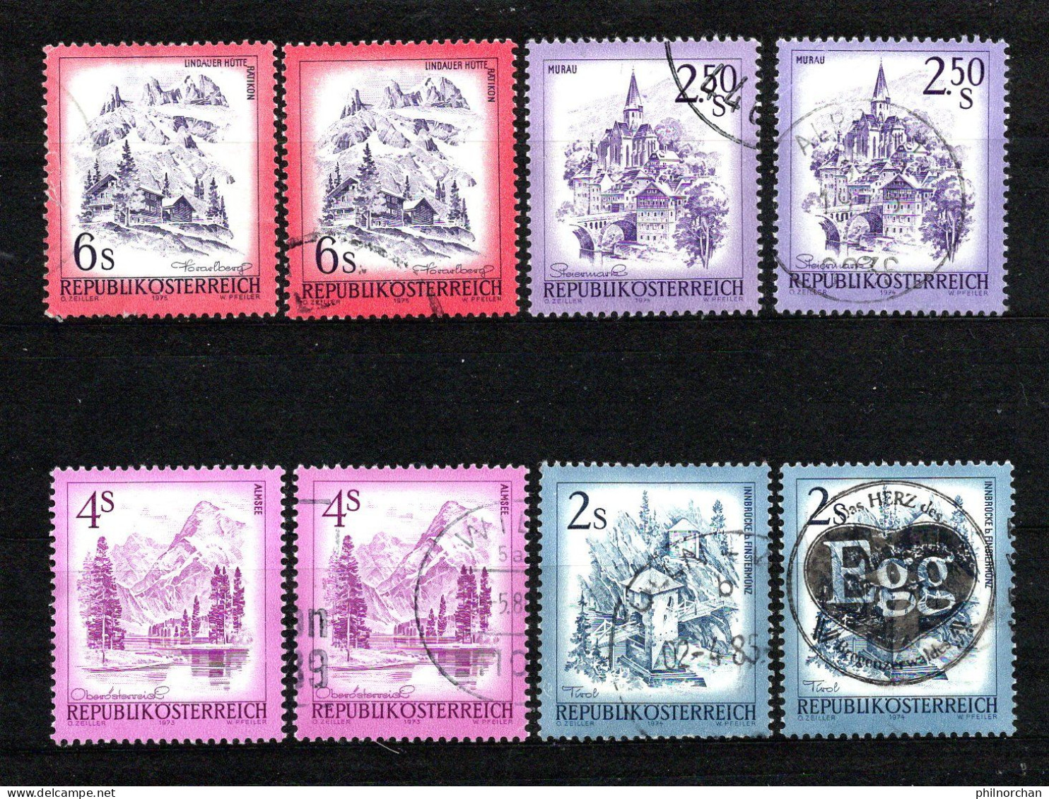 Autriche 1973/75 Variété De Couleurs 2x1259,2x1270,2x1271,2x1305  0,50 € (cote? 8 Valeurs) - Plaatfouten & Curiosa