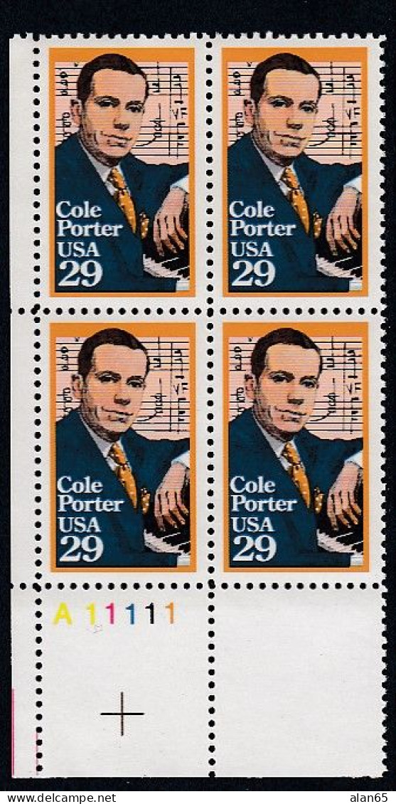 Sc#2550, Performing Arts, Cole Porter Composer 1991 Issue, Plate # Block Of 4 MNH US Postage Stamps - Numero Di Lastre