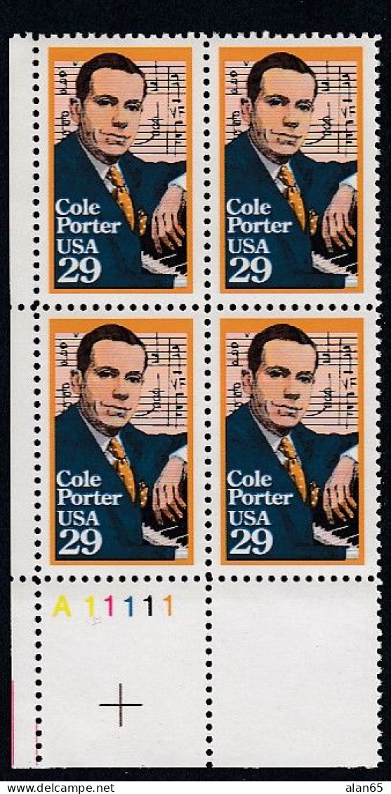 Sc#2550, Performing Arts, Cole Porter Composer 1991 Issue, Plate # Block Of 4 MNH US Postage Stamps - Plattennummern