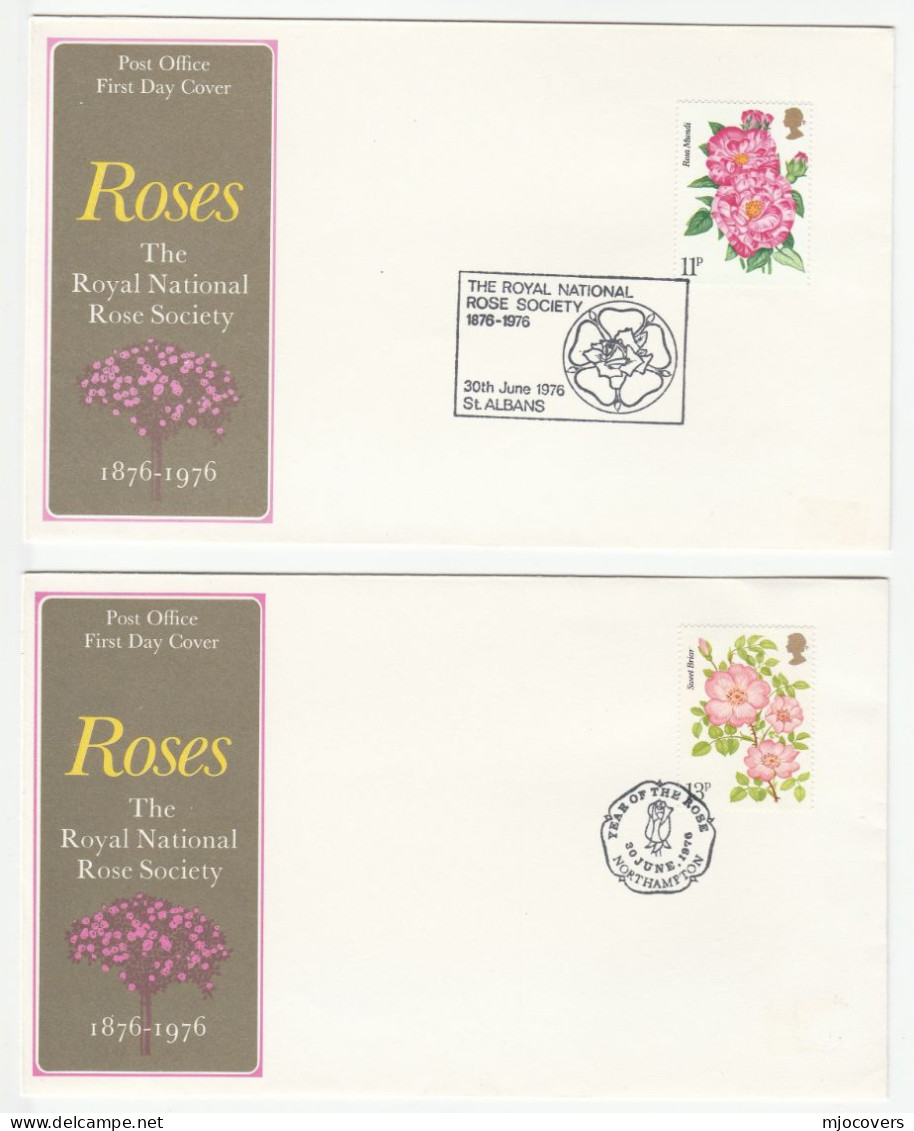 2 Diff  GB FDC  ROSES Stamps Cover Special Pmks Northampton St Albans Rose Flower 1976 - 1971-1980 Decimal Issues