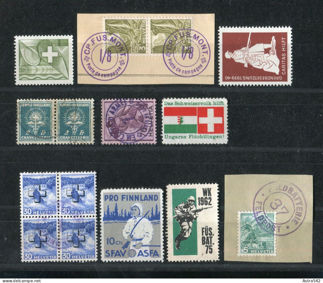 "SCHWEIZ" Int. Lot Soldatenbriefmarken, Feldpoststempel Etc. (1138) - Collections