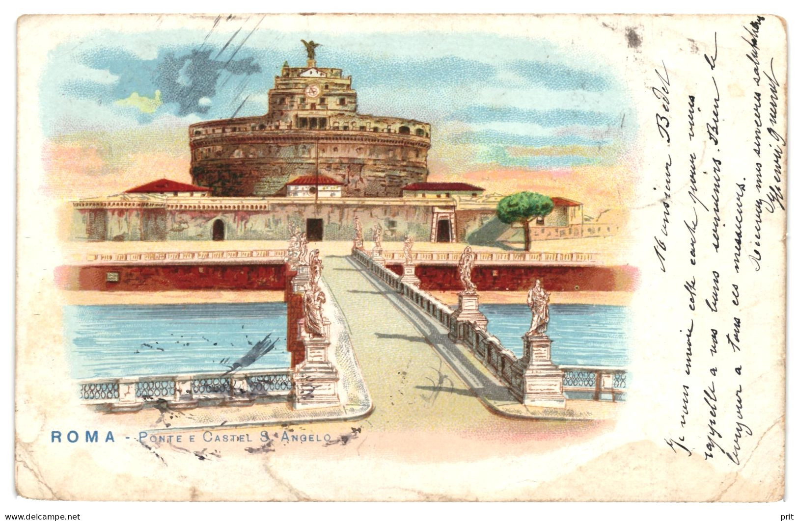 Ponte E Castel S. Angelo Roma 1904 Used Postcard From Roma Ferrovia To Boulogne-S-Seine France - Ponts