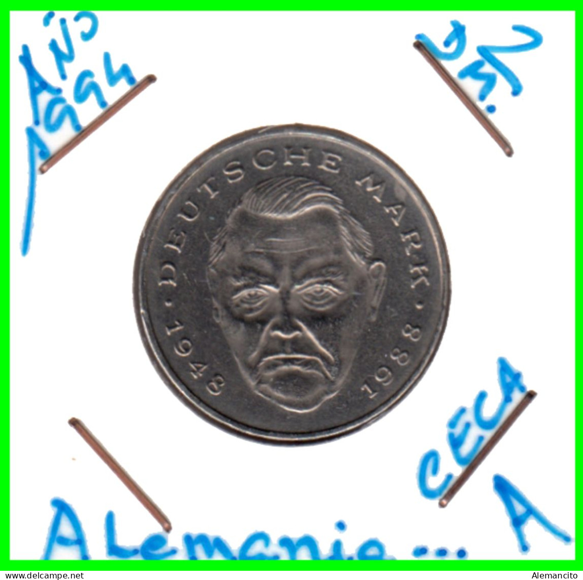 ALEMANIA ( GERMANY )  MONEDA DE 2.00 DM AÑO 1994 CECA - A - DE  LUDWIG ERHARD - CONMEMORATIVAS  .- NÍQUEL- CIRCULADA - 2 Marcos