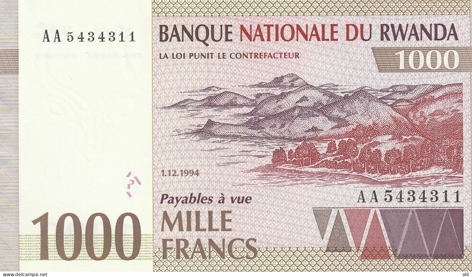 RWANDA 1000 Francs 1994 P-24 UNC - Rwanda