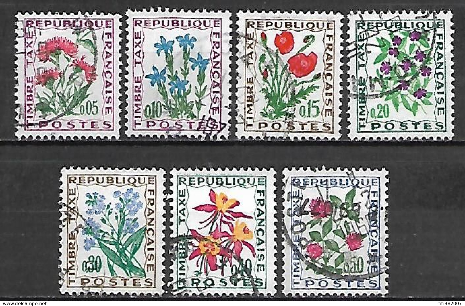 FRANCE    -    TAXE    -  1964 . Y&T N° 95 à 101 Oblitérés.  FLEURS. - 1960-.... Gebraucht