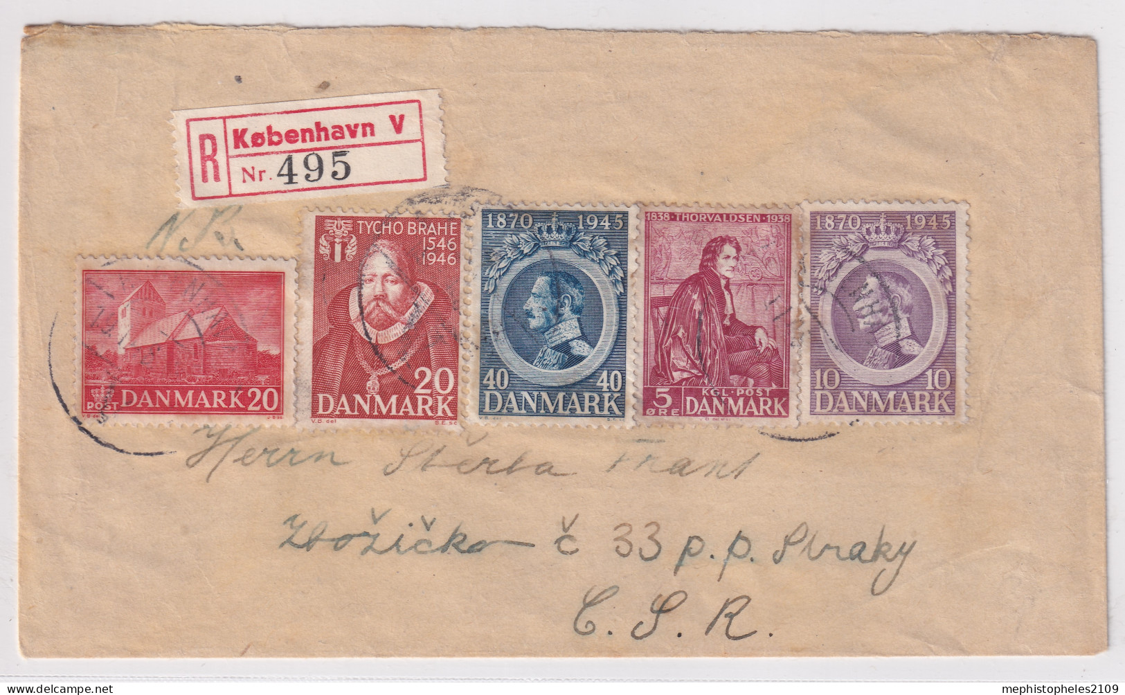 DENMARK 1948 - Reco-letter To Prague/CSR - Mi 247, 284, 286, 294 - Cartas & Documentos