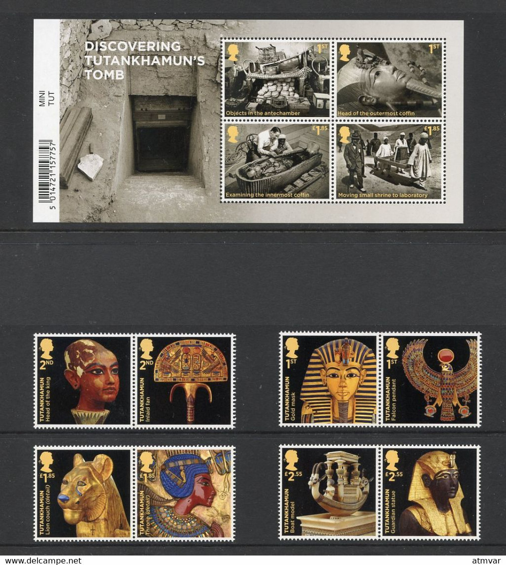 UK / GRANDE BRETAGNE (2022) Discovering Tutankhamun's Tomb, Toutânkhamon, Tutanchamun - Stamp Set & Miniature Sheet - Unclassified