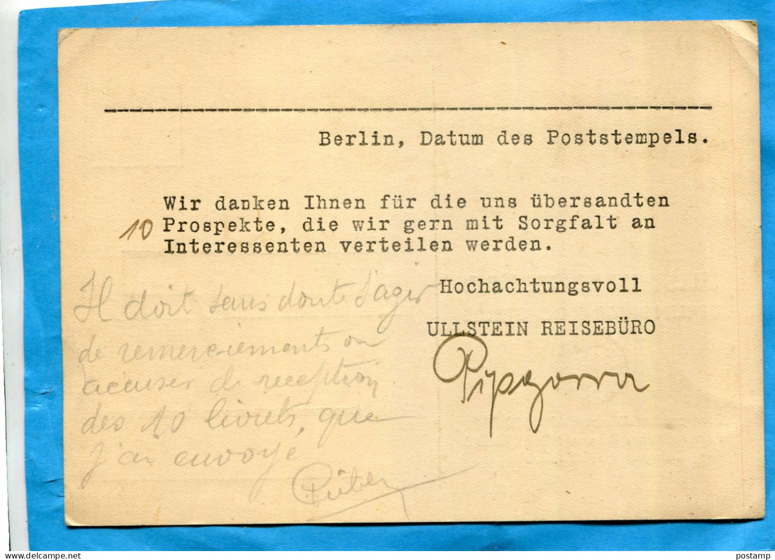 ALLEMAGNE Carte Commerciale-ULLSTEIN REISBURO Oblitération Mécanique Rouge BERLIN-22 09 1932 - Franking Machines