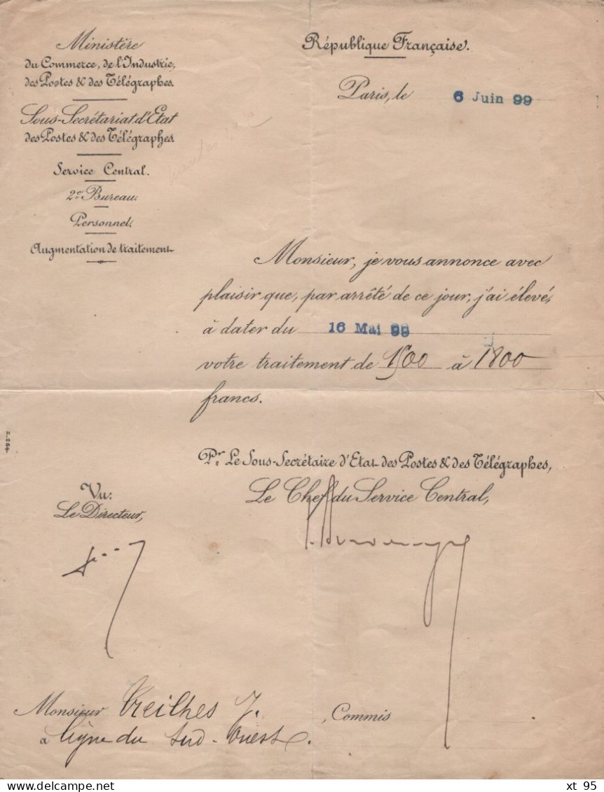 Dossier De Carriere D Un Commis Ambulant Sur La Ligne Du Sud Ouest 1895/1906 - Correo Ferroviario