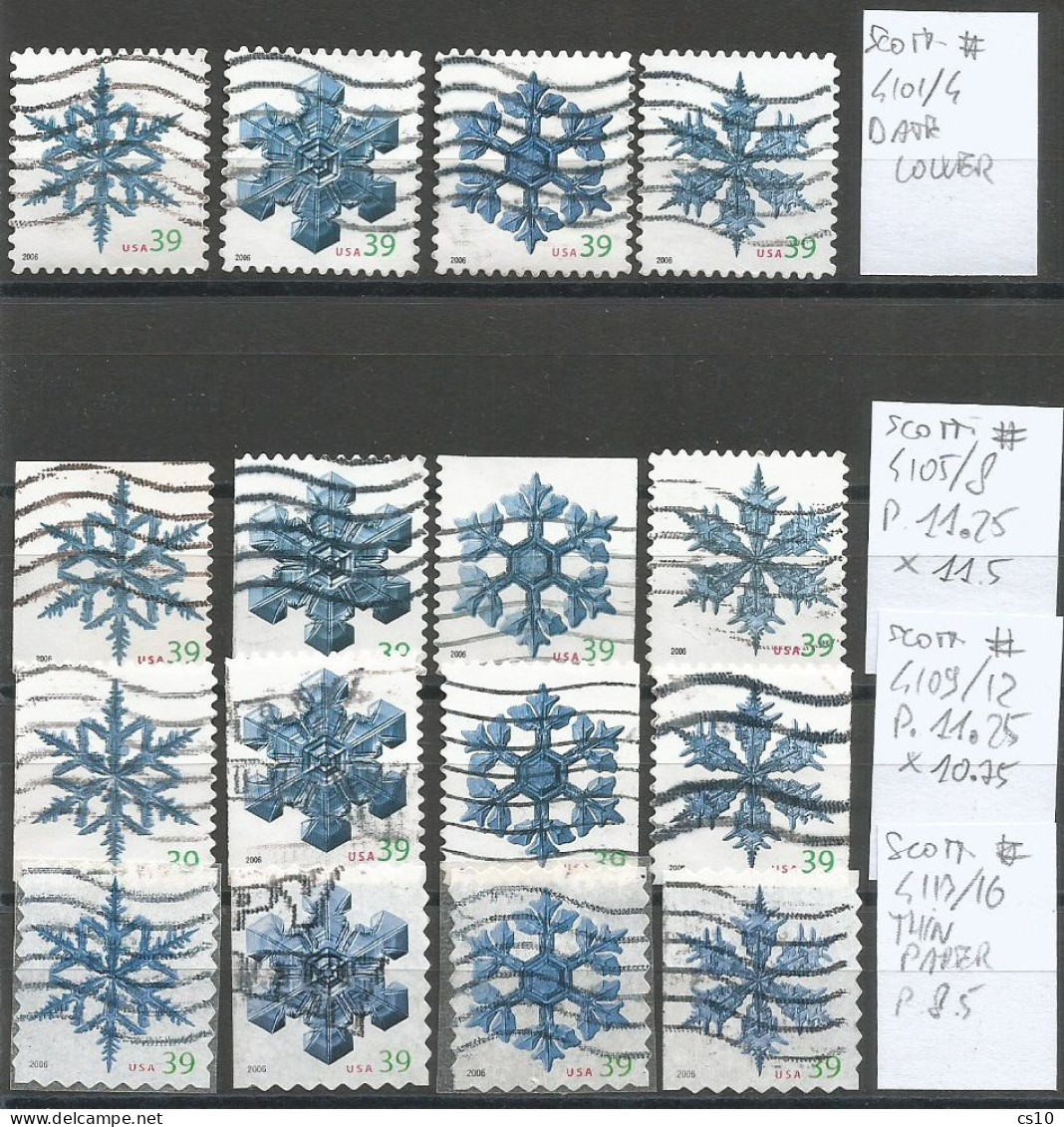 USA 2006 Holiday Snowflakes SC.4101/4116 - CPL ISSUE In 4 Sets Of 4v - USED - Colecciones & Lotes
