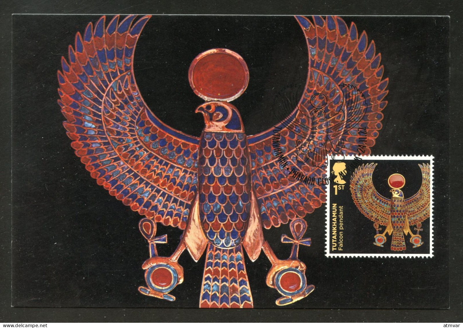 UK / GRANDE BRETAGNE (2022) Carte Maximum Card Tutankhamun's Tomb, Toutânkhamon, Tutanchamun - Falcon Pectoral Pendant - Cartas Máxima