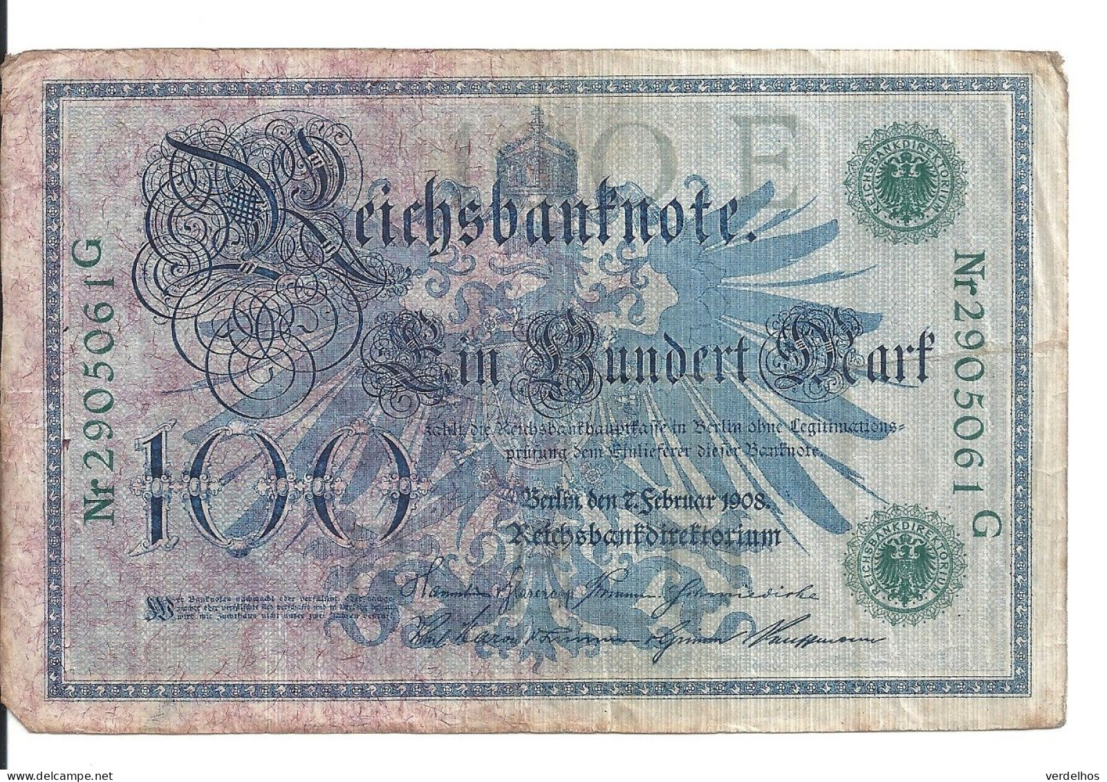 ALLEMAGNE 100 MARK 1908 VF P 34 - 100 Mark