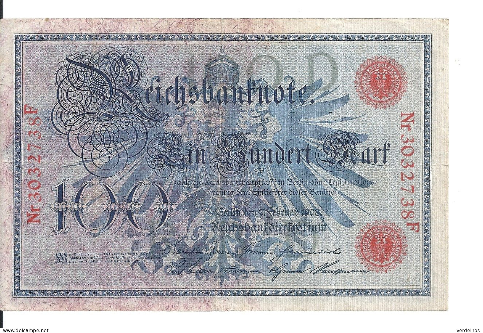 ALLEMAGNE 100 MARK 1908 VF P 33 - 100 Mark