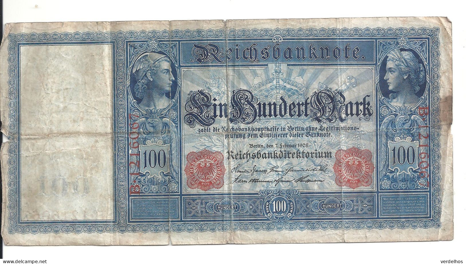 ALLEMAGNE 100 MARK 1908 VG+ P 35 - 100 Mark