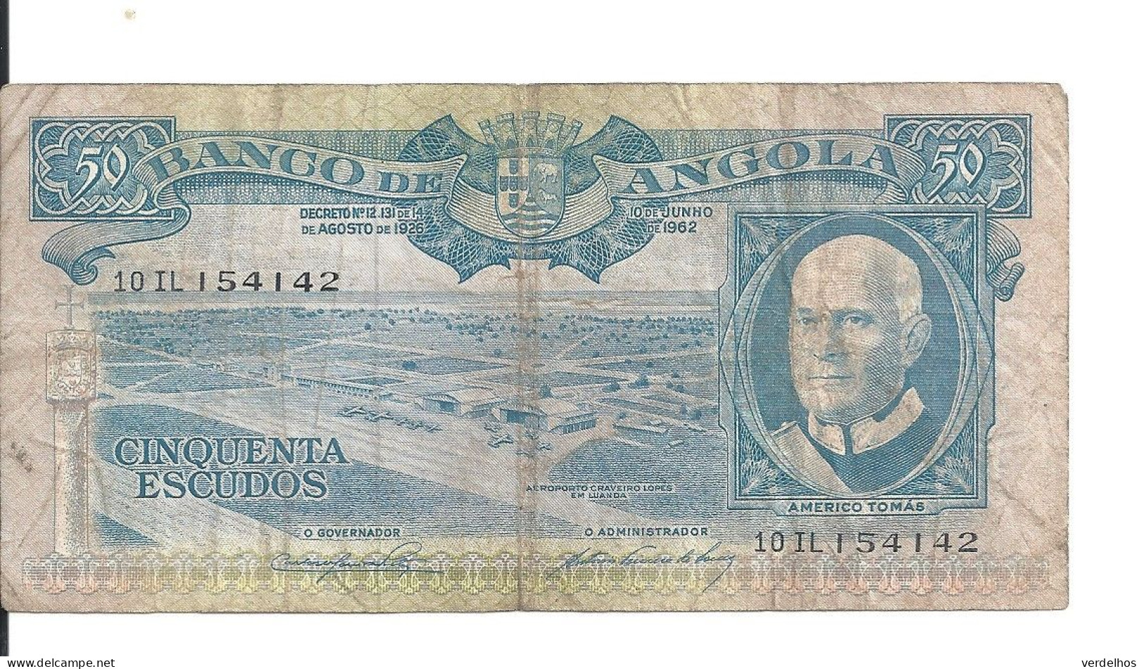 ANGOLA 50 ESCUDOS 1962 VG+ P 93 - Angola