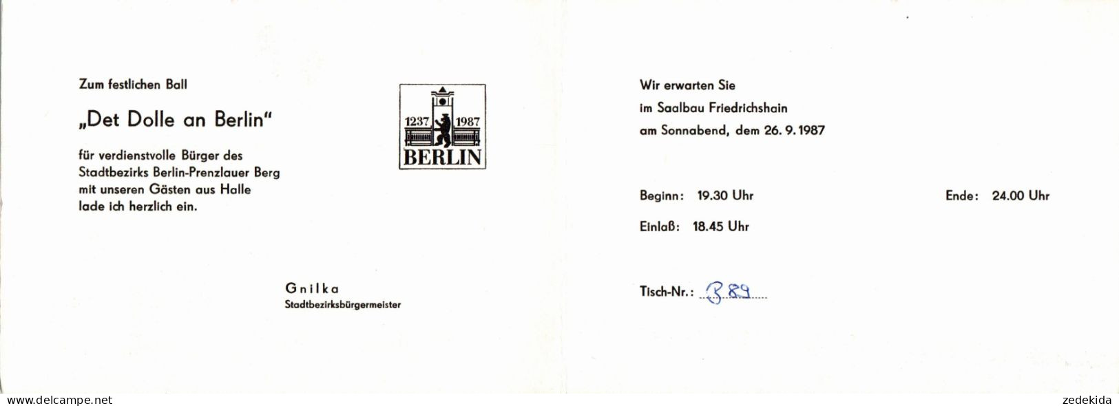 D2058 - Berlin Prenzlau Ball Einladung Stadtbezirksfest - Verlag DDR - Prenzlauer Berg