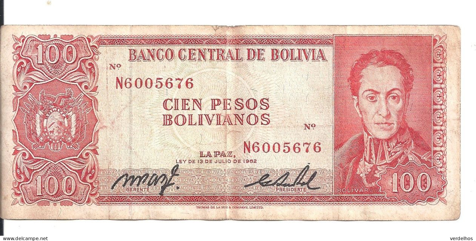 BOLIVIE 100 PESOS L.1962 VF P 163 - Bolivie