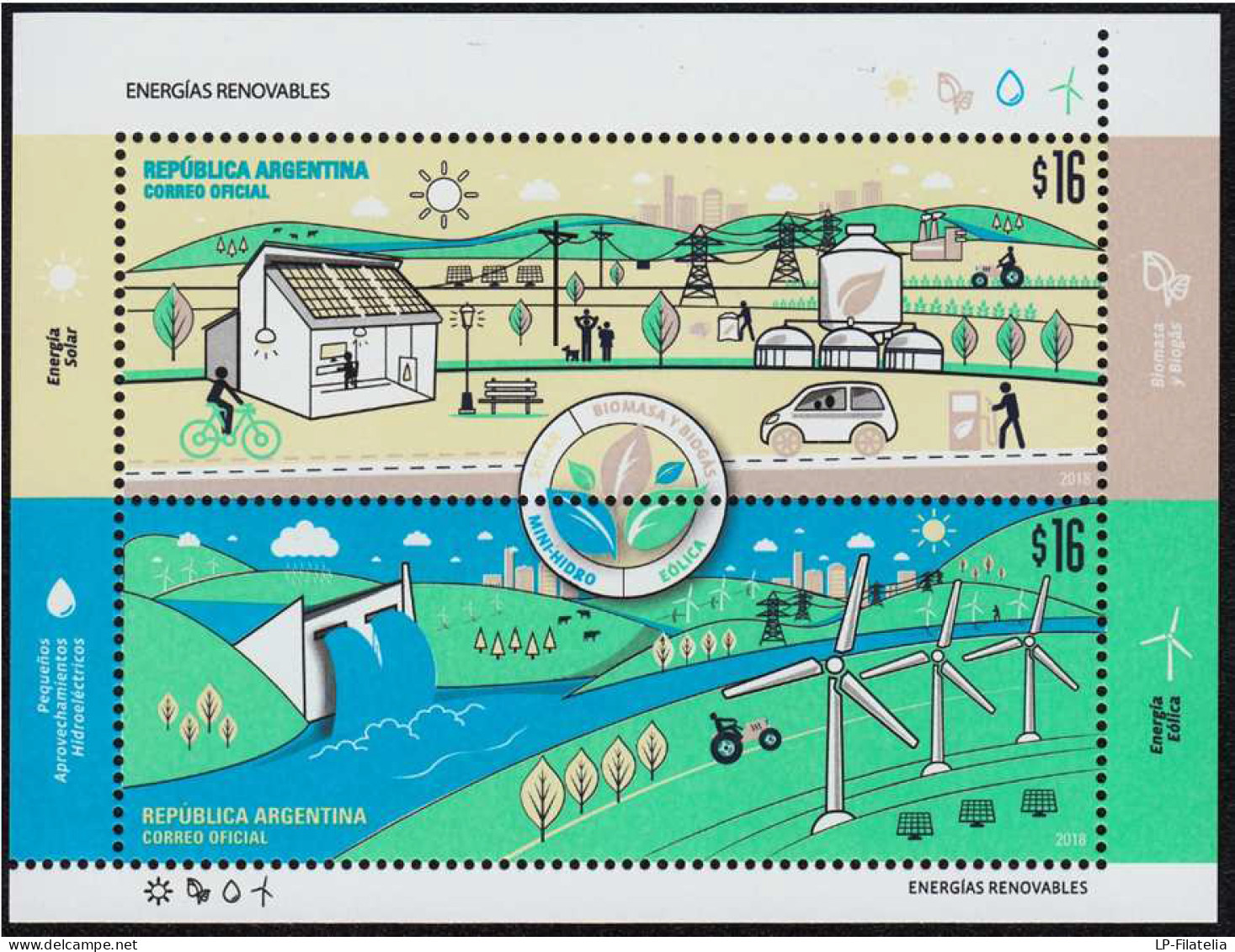 Argentina - 2018 - Energías Renovables - Energia Solar - Biogas - Eólica - Unused Stamps