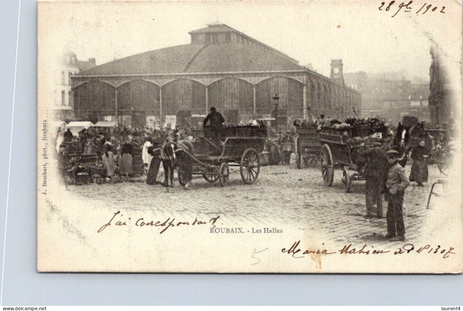 6-11-2023 (1 V 26) FRANCE - Very Old - Posted 1902 - B/w - Les Halles De Roubaix - Halles