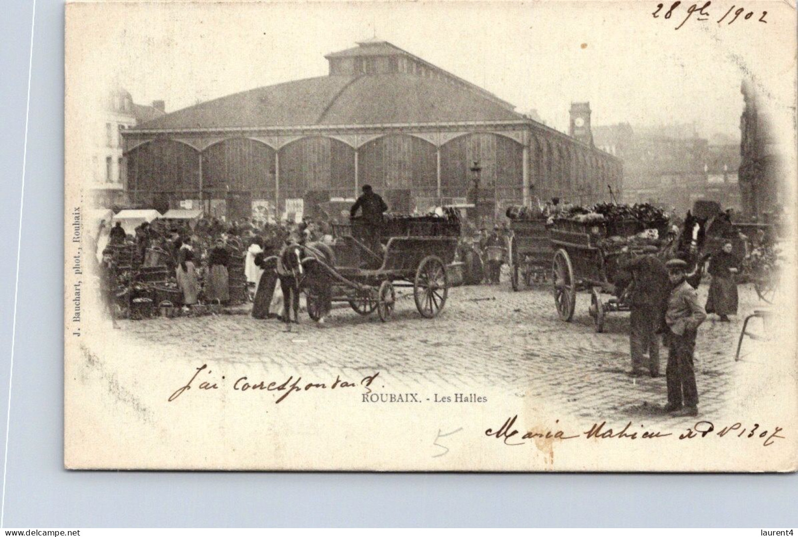 6-11-2023 (1 V 26) FRANCE - Very Old - Posted 1902 - B/w - Les Halles De Roubaix - Piazze Di Mercato