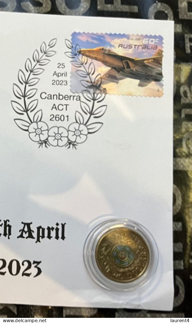 6-11-2023 (1 V 30) ANZAC Day 2023 - With $ 2.00 Remembrance Rosemary Military Coin & Military Aircraft Stamp - 2 Dollars