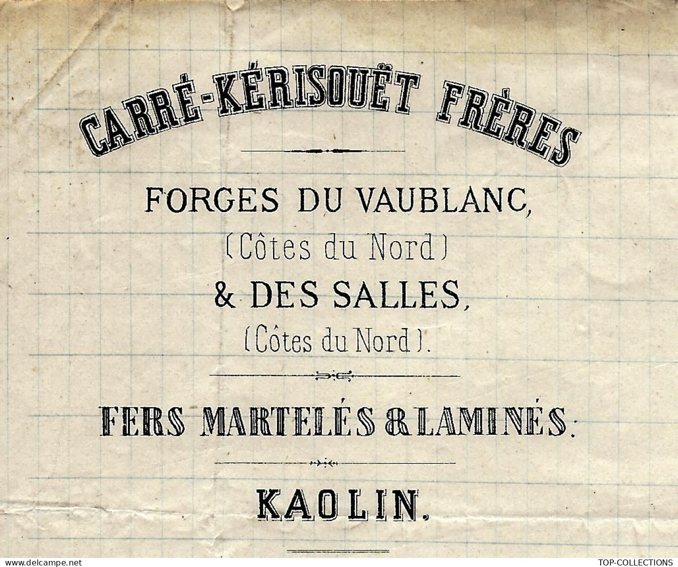 1875 ENTETE Carré Kerisouet Frères Forges Du Vaublanc  Loudéac   Et Des Salles Cote Du Nord Armor Pour V. Doré Le Mans - 1800 – 1899