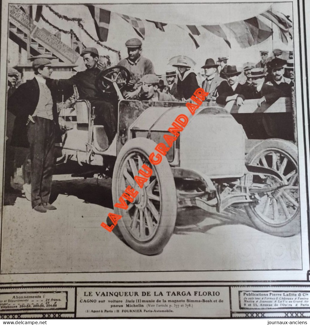 1906 COURSE AUTOMOBILE - LA TARGA FLORIO - CAGNO - VOITURE ITALIA - BALBOT - PNEUS CONTINENTAL - LA VIE AU GRAND AIR - Libri