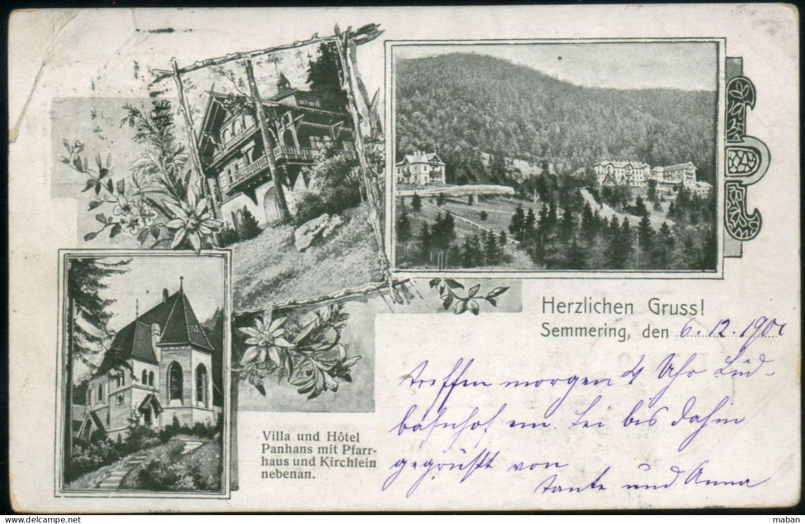 Herzlichen Gruss! Semmering Villa Und Hotel Panhans 1901 - Semmering