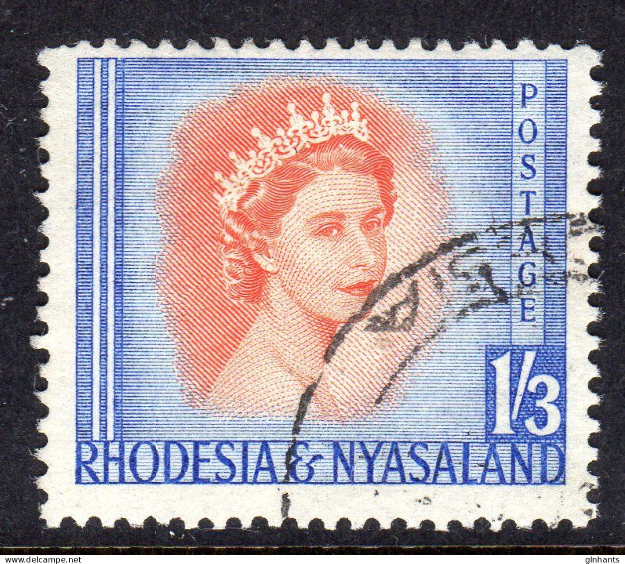 RHODESIA & NYASALAND - 1954 QEII DEFINITIVE 1/3 STAMP FINE USED SG 10 REF B - Rhodesië & Nyasaland (1954-1963)