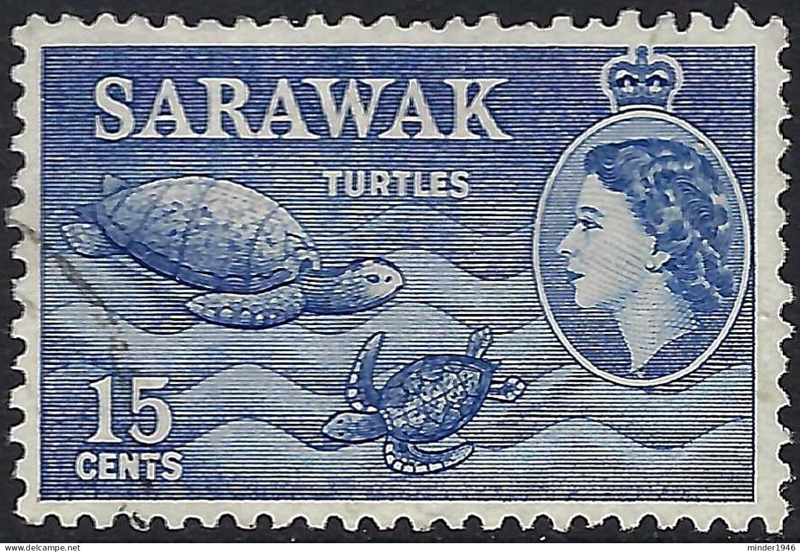 SARAWAK 1957 QEII 15c Ultramarine SG195 FU - Sarawak (...-1963)