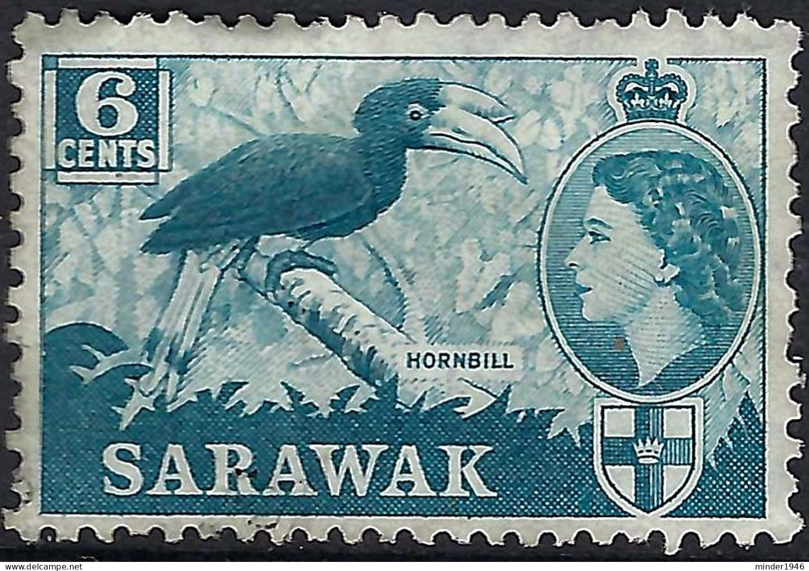 SARAWAK 1957 QEII 6c Greenish-Blue SG191 Used - Sarawak (...-1963)