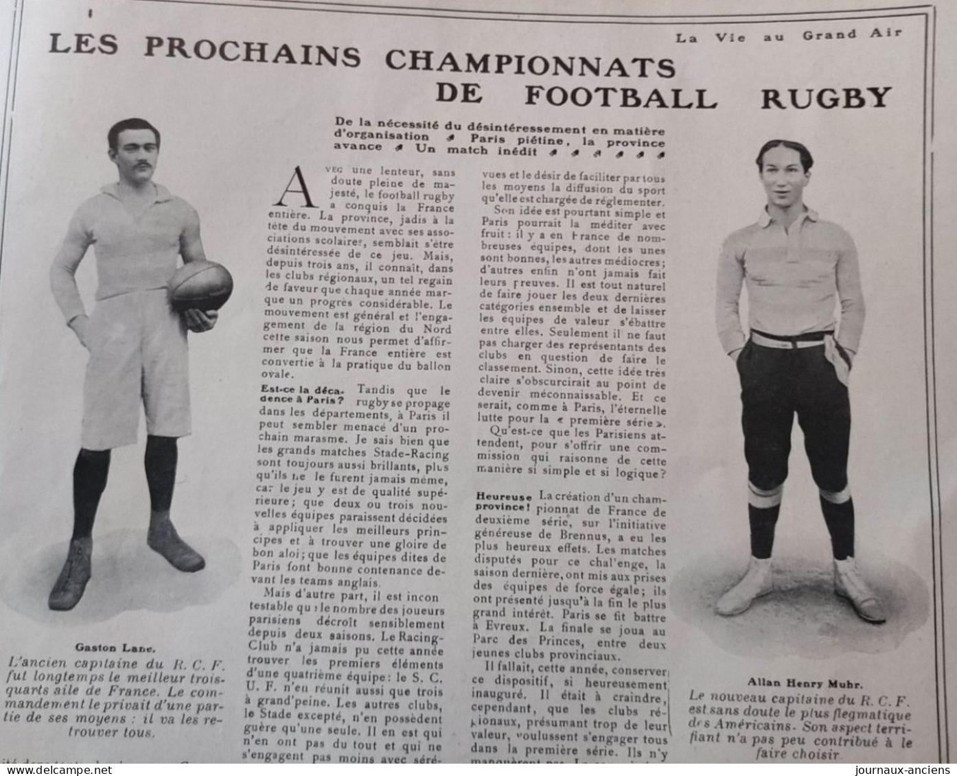 1906 RUGBY - LES PROCHAINS CHAMPIONNATS DE FOOTBALL RUGBY - GASTON LANE - ALLAN HENRY MUHR - VIE AU GRAND AIR - Rugby