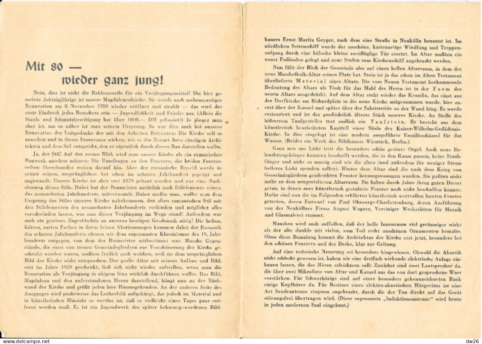 Religion - Berlin-Neukölln, Blick In Die Magdalenenkirche 1960 (Mit 80) Broschüre 12 P. - Christendom
