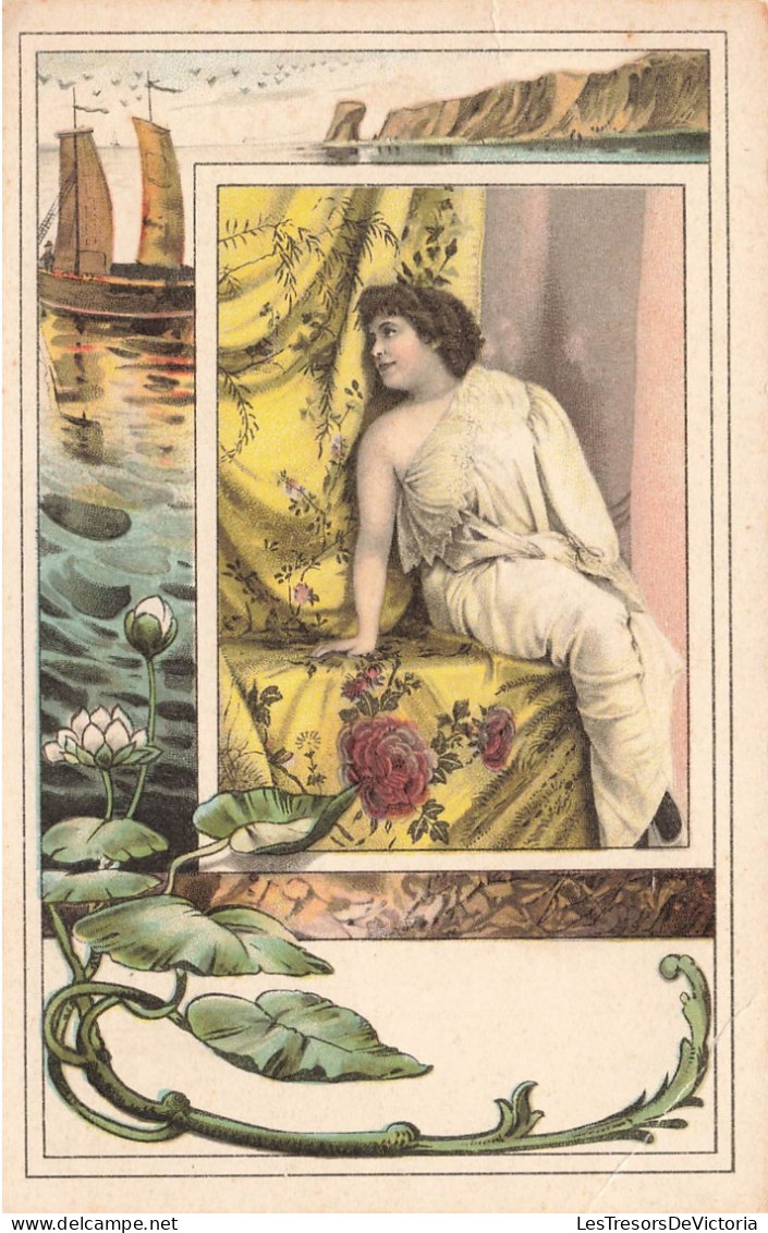 FANTAISIES - Femme Assise - Fleurs - Colorisé - Carte Postale Ancienne - Frauen