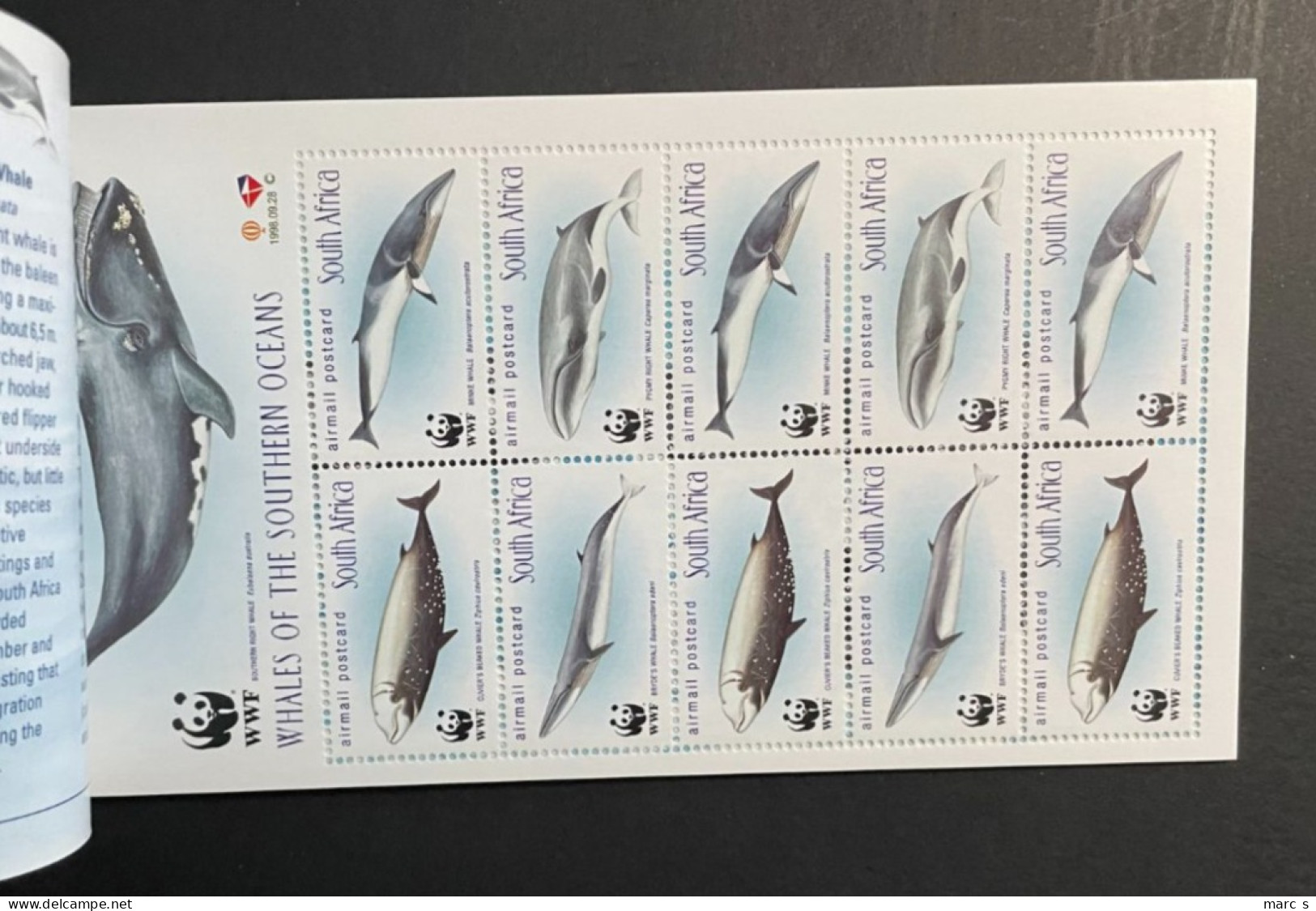 SOUTH AFRICA 1998 - NEUF**/MNH - LUXE - Booklet Carnet Markenheftchen No 5 -  8 Pages - 2 X Mi 1177 / 1180 - WHALES - Cuadernillos